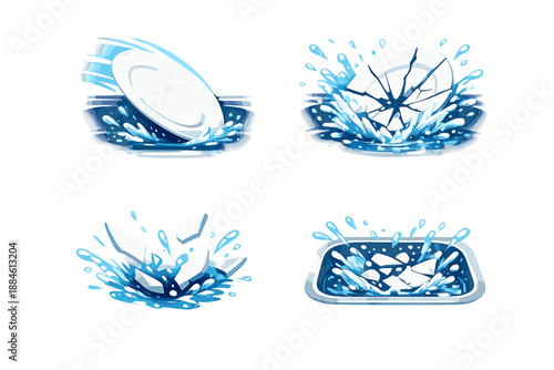 Water Splash Icon Set: Plate, Rock, Ice, Tray, Impact, Wave, Splash, Drop, Ocean, Ripples, Fluid, Liquid, Physics, Motion, Dynamics, Environment, Nature, Surface, Design,