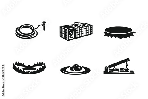 Trap and Safety Icon Set: Featuring traps, sensors, hazard, protection, warning, detection, equipment, gear, prevention, alert
