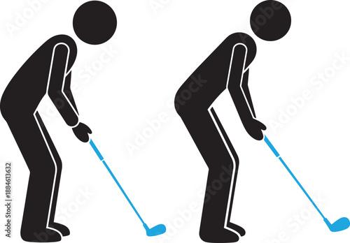 Golfer silhouette in golf posture on white scene