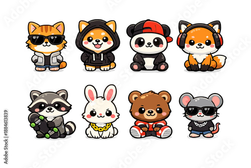 Animal Icon Set Featuring Dog, Cat, Panda, Fox, Raccoon, Bunny, Bear, Mouse and More