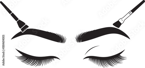 Eyes lashes and brows silhouette with makeup brush