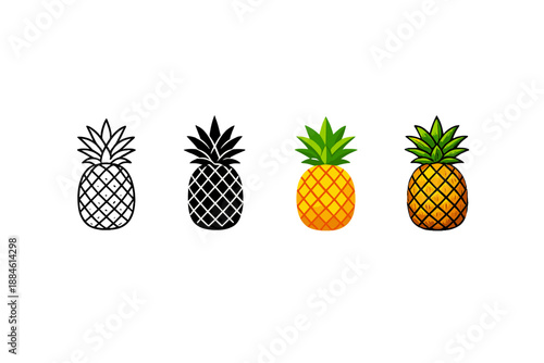 Fruit icon set. Containing pineapple, apple, banana, cherry, grape, orange, lemon, peach, pear, and more.