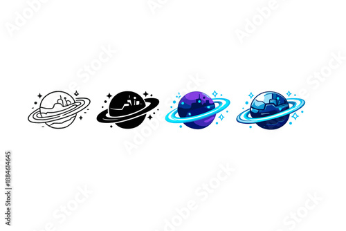 Space and celestial icons set. Containing planet, star, galaxy, moon, asteroid, comet, universe, orbit and more.