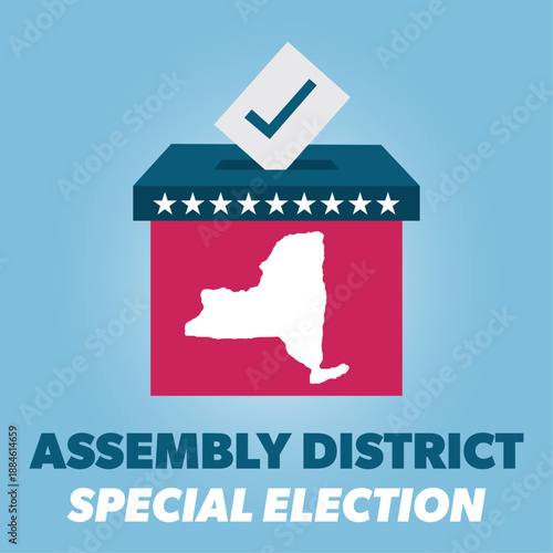 Special election for a New York assembly district, featuring a ballot box and a vote being cast.