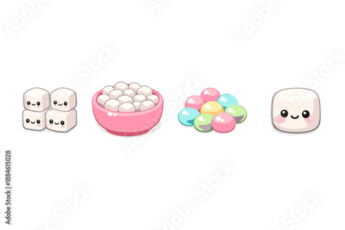 Candy and sweets icon set. Containing marshmallow, sugar, sweets, jellybeans, dessert, snack, treat, confectionery, sugarcube and more.
