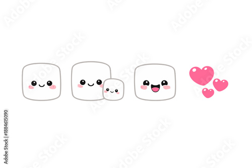 Cute Character Icons Set. Featuring marshmallow, smile, heart, emotion, kawaii, expression, love, joy, playfulness and more.