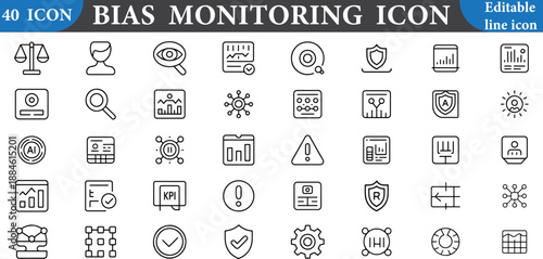 Collection of bias monitoring icons in editable line style for design 