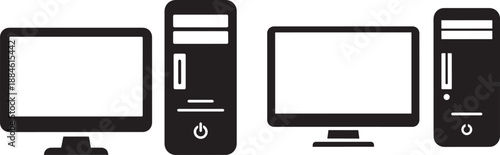 Two computers desktop with silhouette pc technology