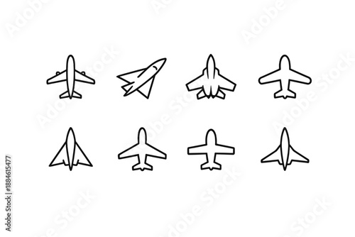 Aircraft icon set. Featuring plane, jet, flight, travel, aviation, airline, transport, airport, cloud, altitude, takeoff, landing, cockpit, navigation, security, runway, baggage,