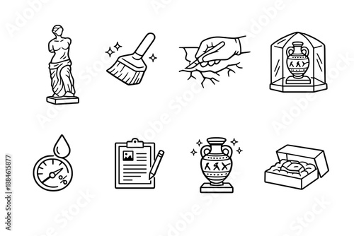 Art and Heritage Icons Set. Featuring sculpture, preservation, restoration, artifact, collection, archaeology, curation, museum and more.