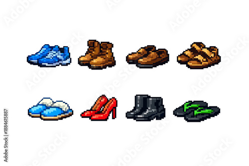 Footwear Icon Set. Containing sneakers, boots, sandals, loafers, slippers, heels, sandals, and more.