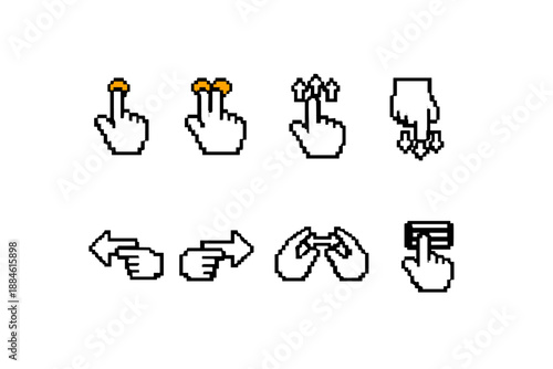 Gesture and interaction icon set. Containing touch, swipe, tap, pinch, drag, press, hold, and more.