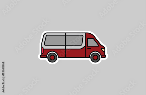 A red van with a white outline is shown against a gray background