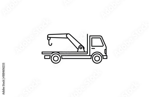 A simple line drawing of a tow truck on a white background