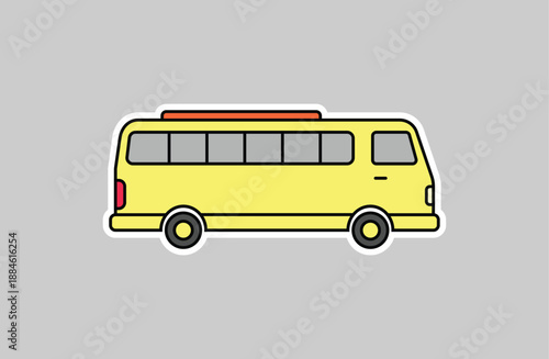 A cartoon yellow bus with an orange light on top is shown in profile against a gray background.