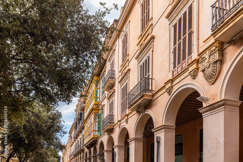 Wallpaper Mural Facade of traditional townhouses in the historic centre of Palma, Majorca, Mallorca, Balearic Islands, Spain, Europe Torontodigital.ca