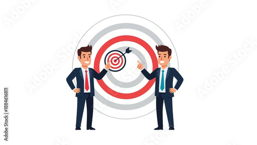 Businessmen aiming for target, teamwork and achieving goals concept