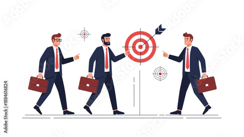 Businessmen Aiming for Target, Teamwork, Goal Achievement, Success Concept