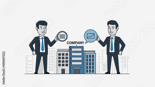 Businessmen shaking hands over company buildings, business concept, teamwork, agreement