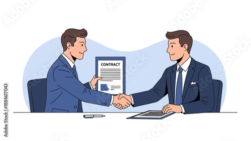 Businessmen Shaking Hands Over Contract Agreement, Partnership Deal