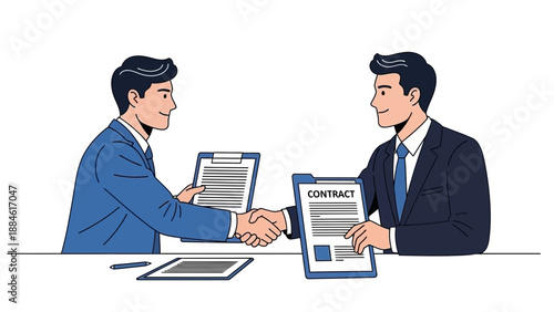 Businessmen shaking hands over contract agreement, successful partnership concept