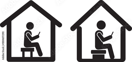 Social distancing silhouette in houses illustration