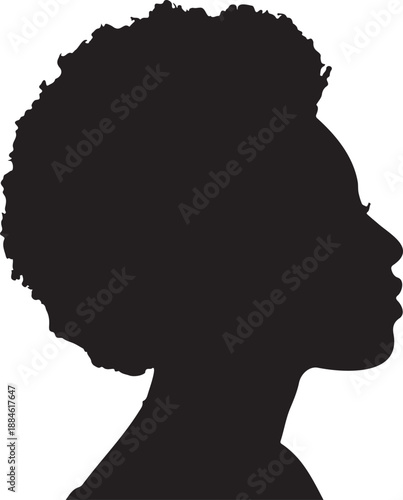 Afro Woman Silhouette Profile - Minimalist Black Female Portrait Headshot Vector Art for Natural Hair Care and Beauty Branding