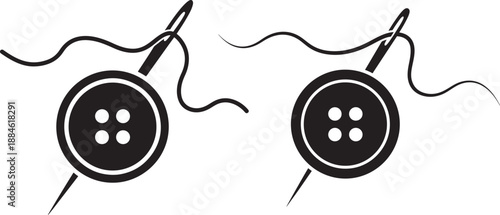Two buttons silhouette sewing needle thread object