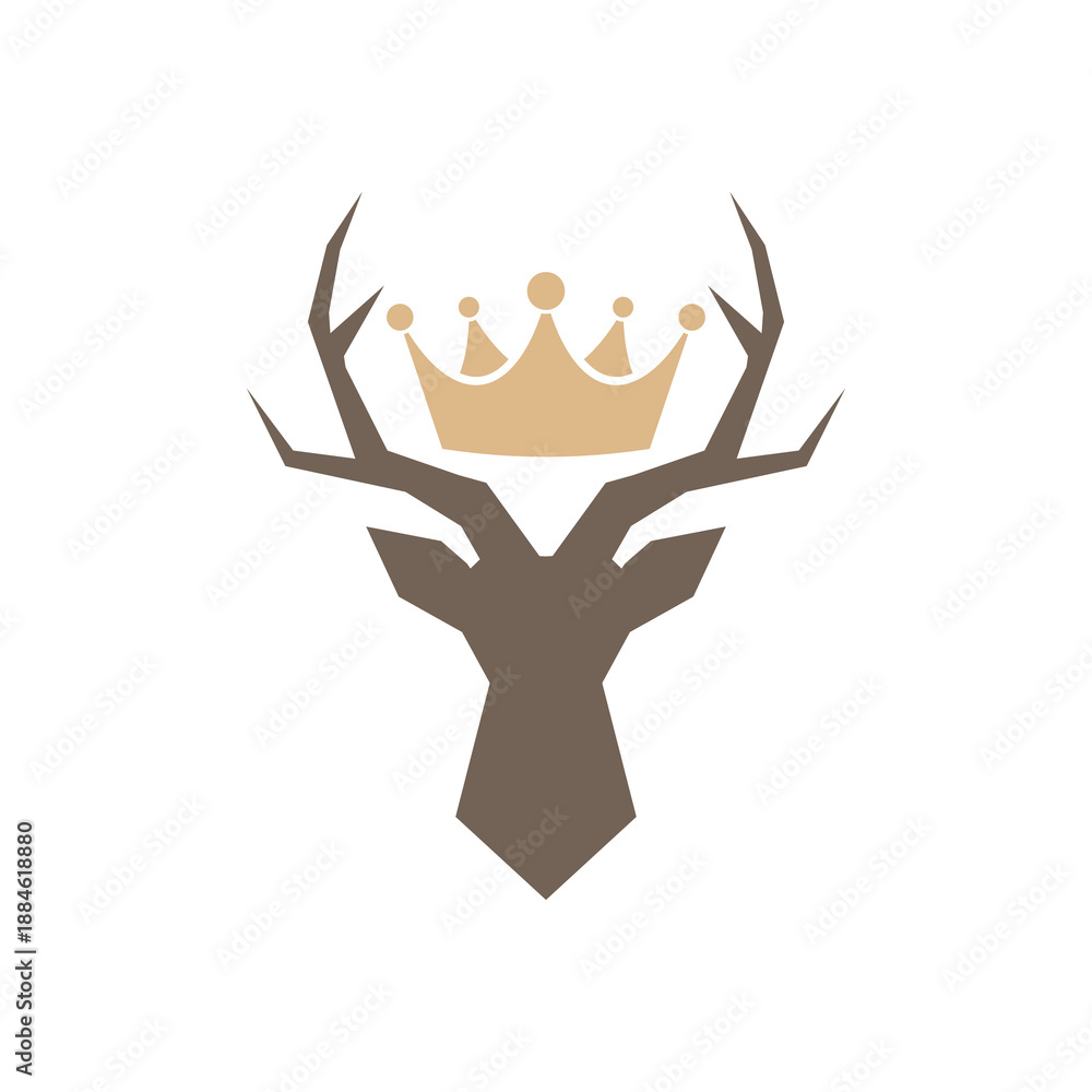 Naklejka premium Deer head with antlers and crown icon isolated on white background