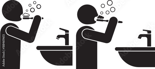 Man silhouette brushing teeth in the morning time