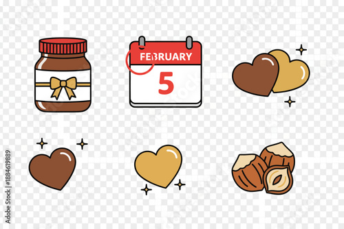 Chocolate Hearts, Nuts & Calendar Icons, February 5, 2026, Graphic Design, Festive Environment