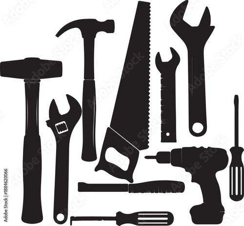 Varioustoolsandequipmentforconstructionandrepairworkisolatedontransparentbackground