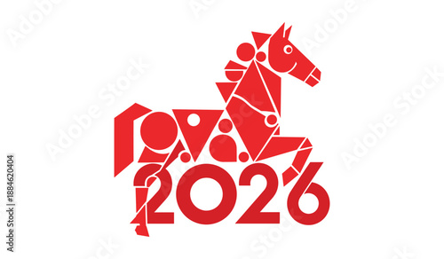 Red Geometric 2026 Horse Year Chinese Zodiac Graphic year of the horse
