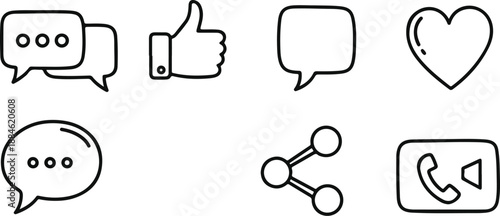 Hand drawn social media and communication icons doodle set