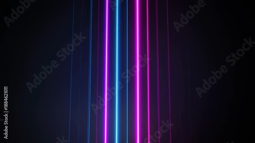 Colorful vertical neon light beams against a dark background