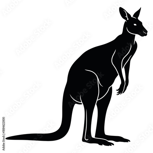 A captivating silhouette of a kangaroo standing gracefully, its powerful legs and muscular tail depicted in a striking graphic illustration