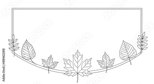 Simple rectangular frame is adorned with a variety of sketched autumn leaves along the bottom edge to create a seasonal nature border.