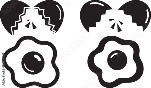 Silhouette of cracked heart broken with fried eggs