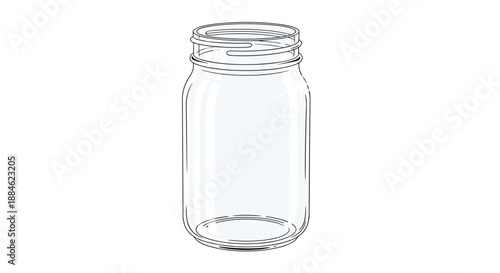 Minimalist glass jar illustration is rendered in a clean line-art style with subtle blue reflections to represent a simple container.