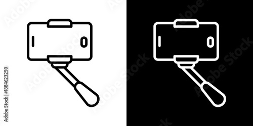 Selfie Stick Icon Of Line Black And White Style