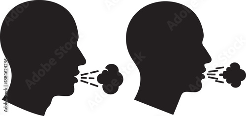 Silhouette of two men coughing on isolated backdrop