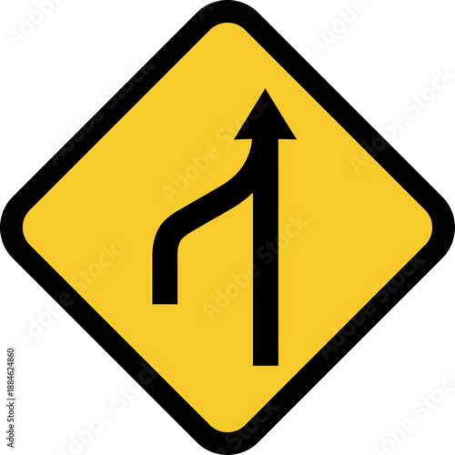 Yellow Diamond Road Sign Merge Left Traffic Sign