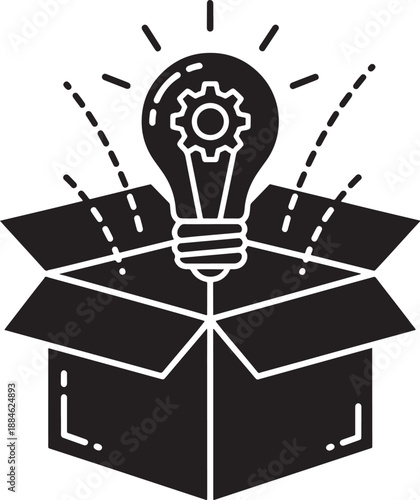 Thinking outside of box lightbulb silhouette vector