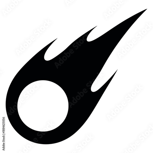 Meteor fireball comet falling through atmosphere showing high speed motion with flame trail for space astronomy science fiction galaxy concept isolated over white background graphic