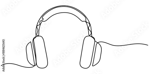 Continuous one line drawing of headphone, minimalist isolated on white background outline vector illustration. 