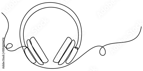Continuous one line drawing of headphone, minimalist isolated on white background outline vector illustration. 