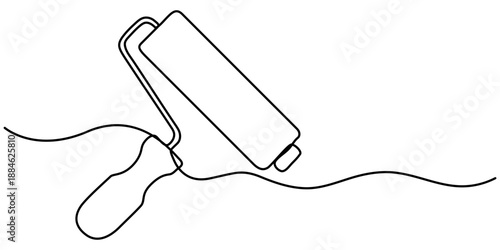 Continuous one line drawing of paint roller, paint roller brush work industry object line art, one line art paint roller vector illustration. 