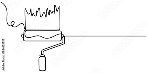 Continuous one line drawing of paint roller, paint roller brush work industry object line art, one line art paint roller vector illustration. 