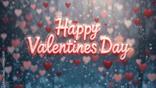 Happy valentines day festive holiday greeting card illustration with snow and winter decorations