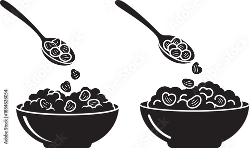 Bowl with beans silhouette and spoon for cooking